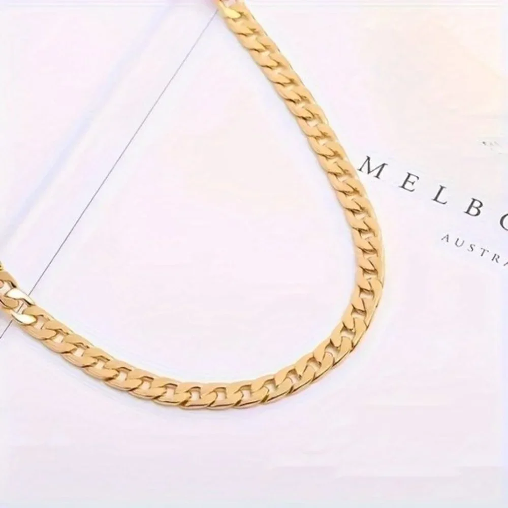 2pcs 18k Golden Plated Cuban Chain - Stylish Fusion of Bracelet and Necklace - Picture 3 of 8
